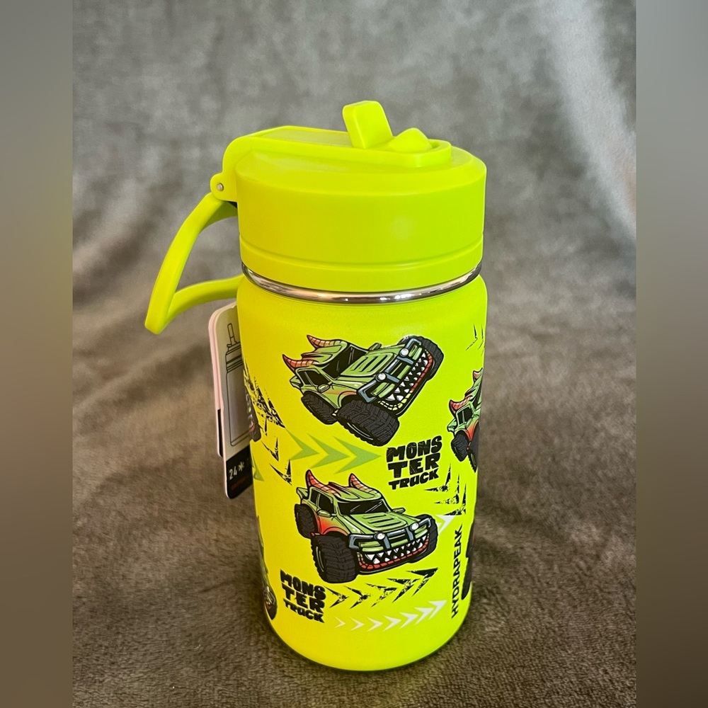 14 oz Hydrapeak Neon Green Monster Truck Water Bottle